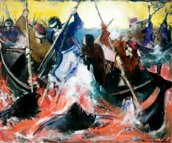Grindadrap - Quadro di Samal Joensen-Mikenes esposto alla Galleria Nazionale di Torshavn